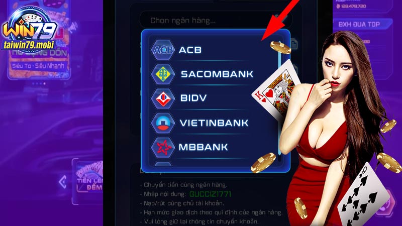 Nạp tiền win79 bằng phương thức thẻ ngân hàng